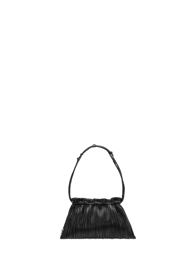 Shell small pleated vegan leather bag, black