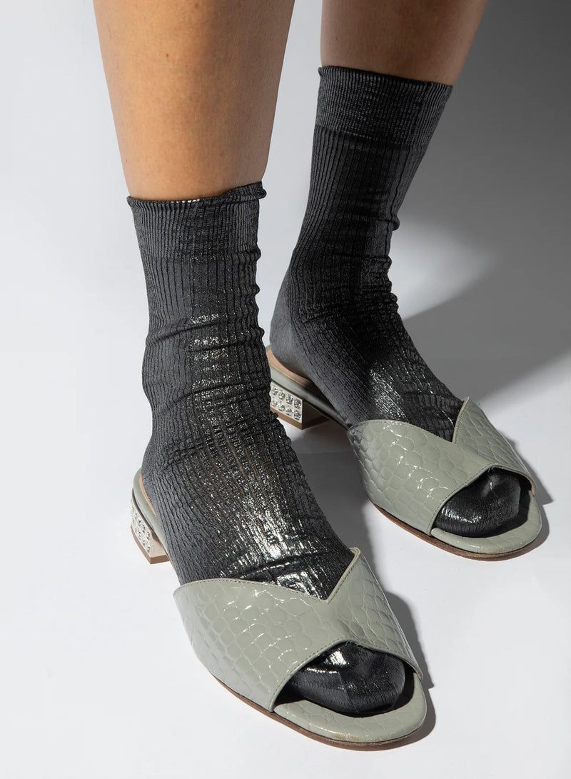 One ribbed laminated socks, black