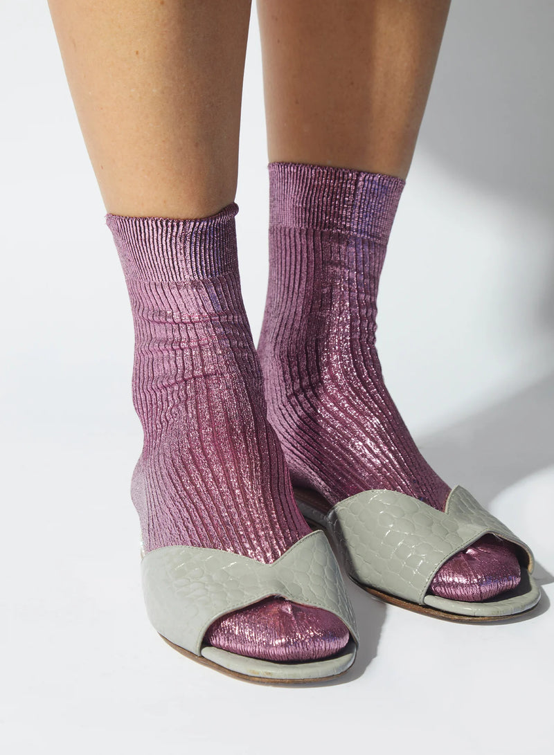 One ribbed laminated socks, burgundy