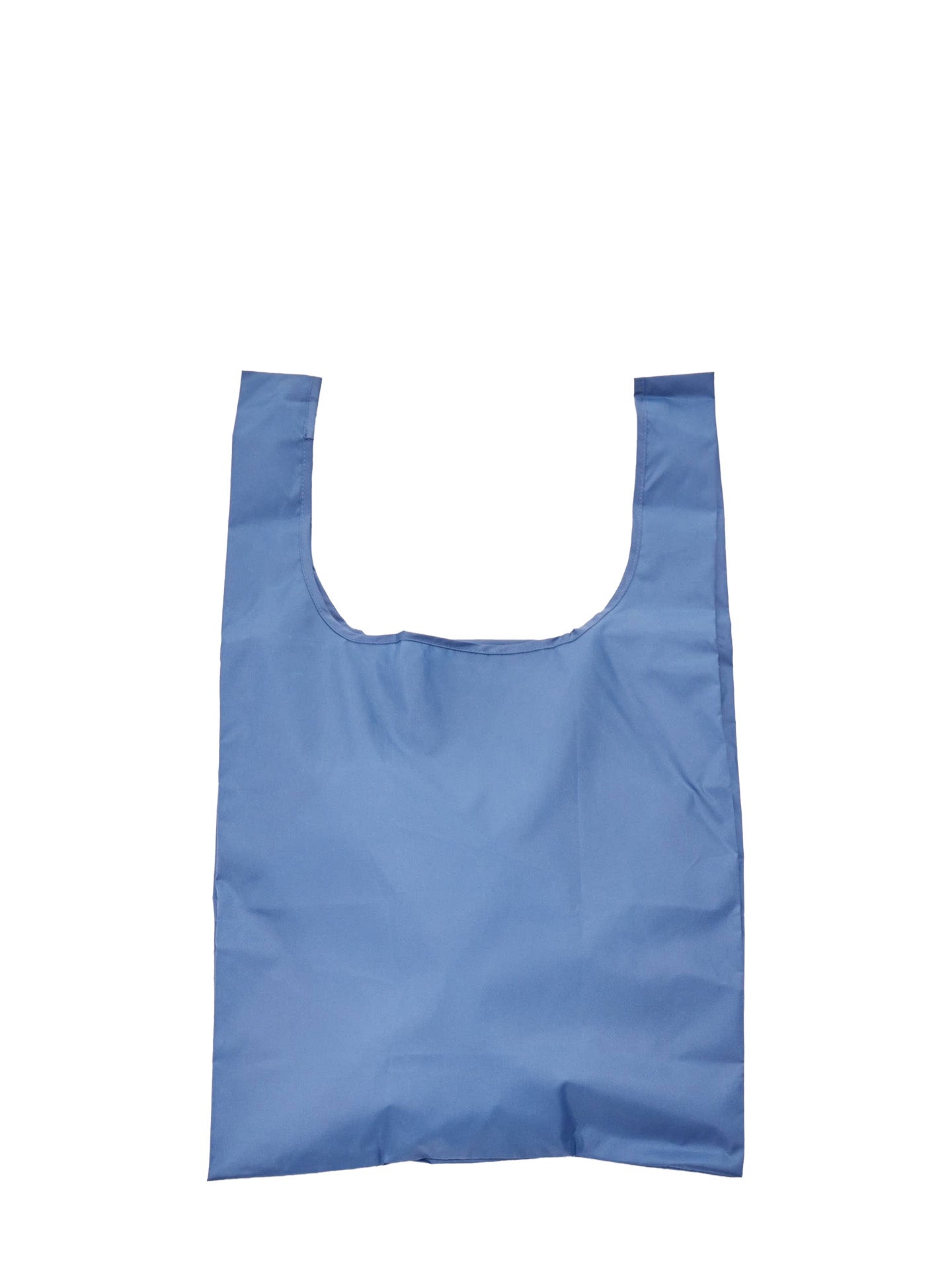 A reusable blue rPET fabric shopping bag with shoulder straps, shown flat against a solid white background.