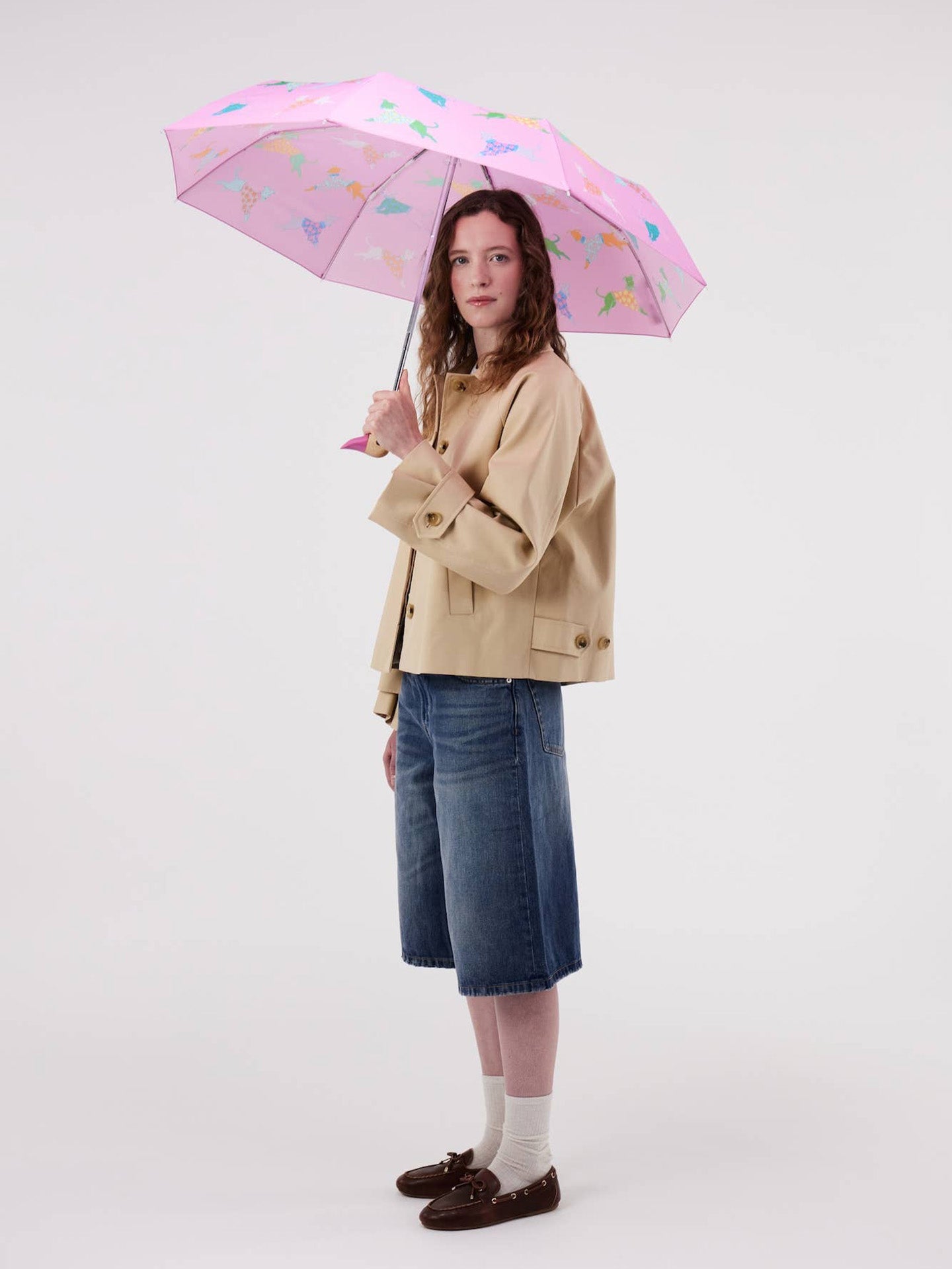 Whippet print duck umbrella, dogs in pink