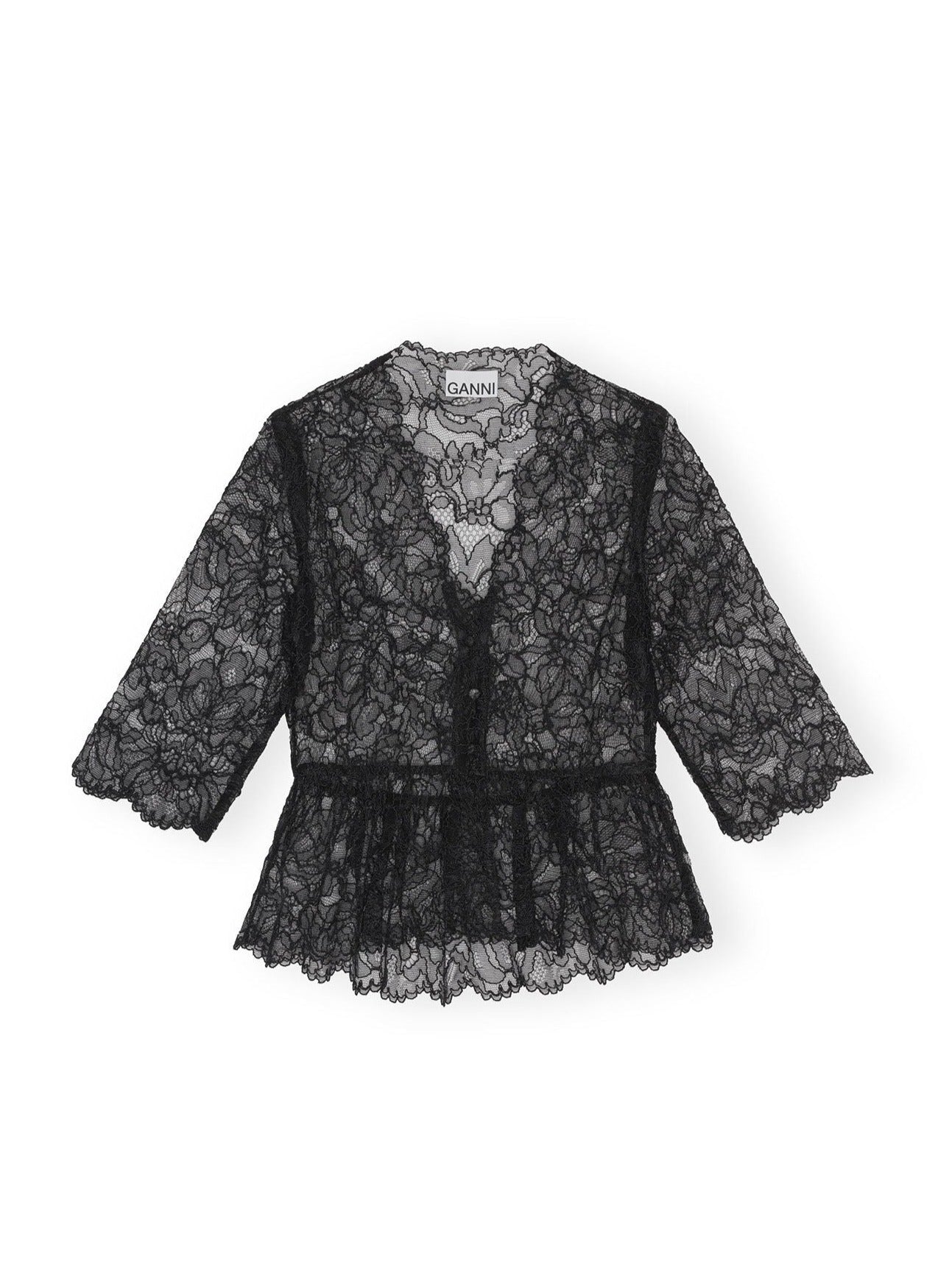 Light lace V-neck blouse, black