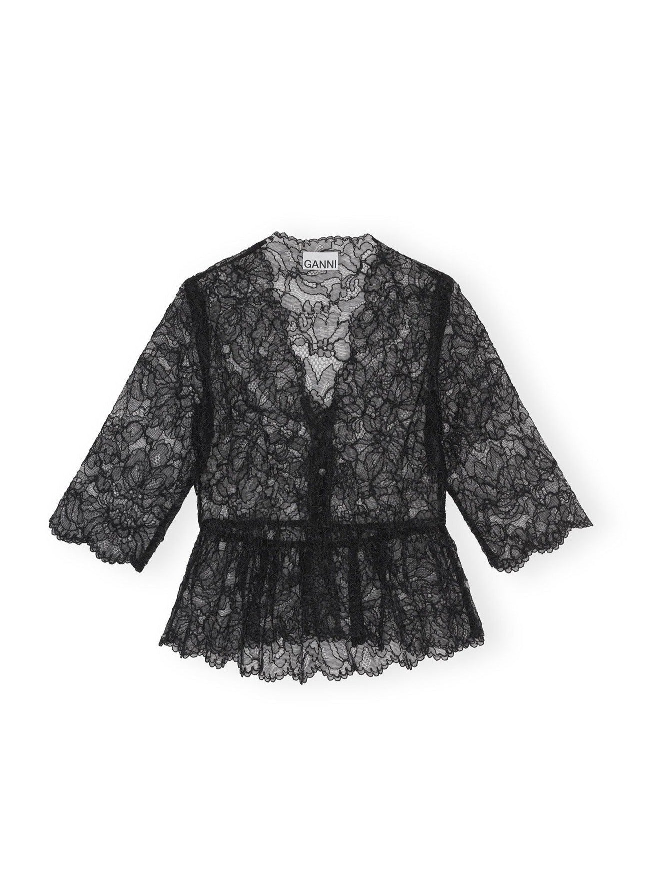 Light Lace V-neck Blouse, black