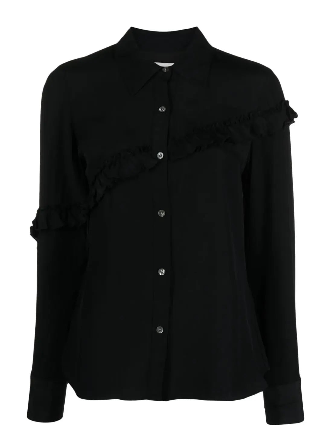 Slim shirt with ruffle, black