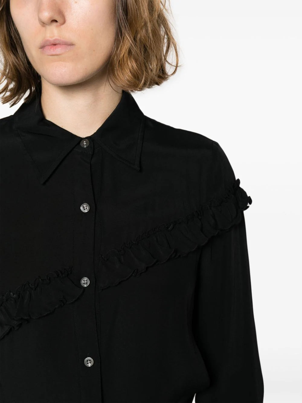 Slim shirt with ruffle, black