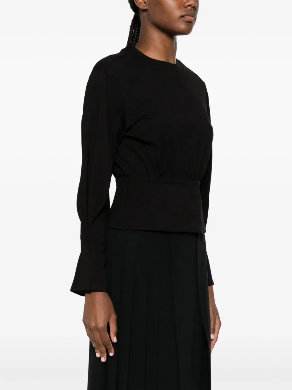 STRUCTURED PONTE BLOUSON TOP, black