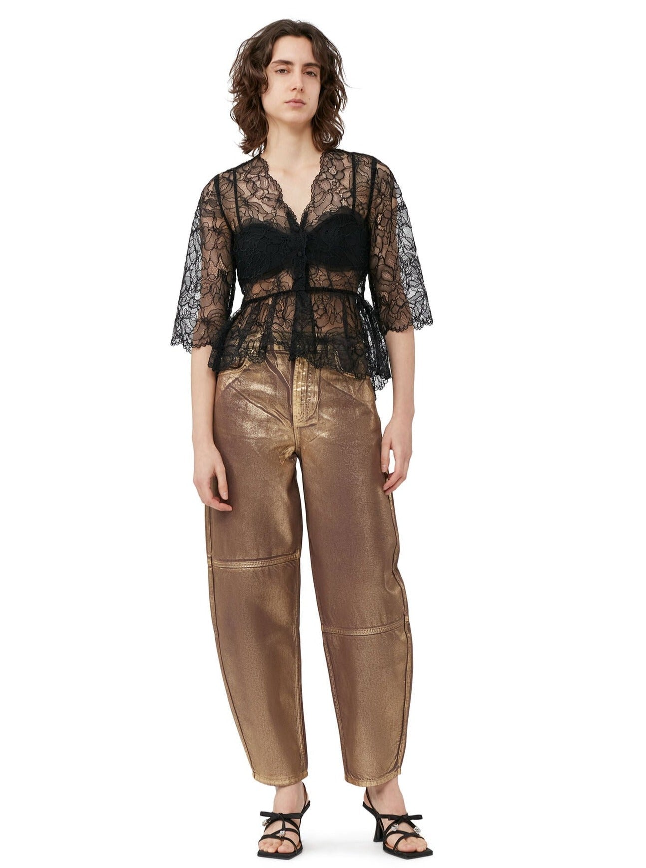 Light Lace V-neck Blouse, black