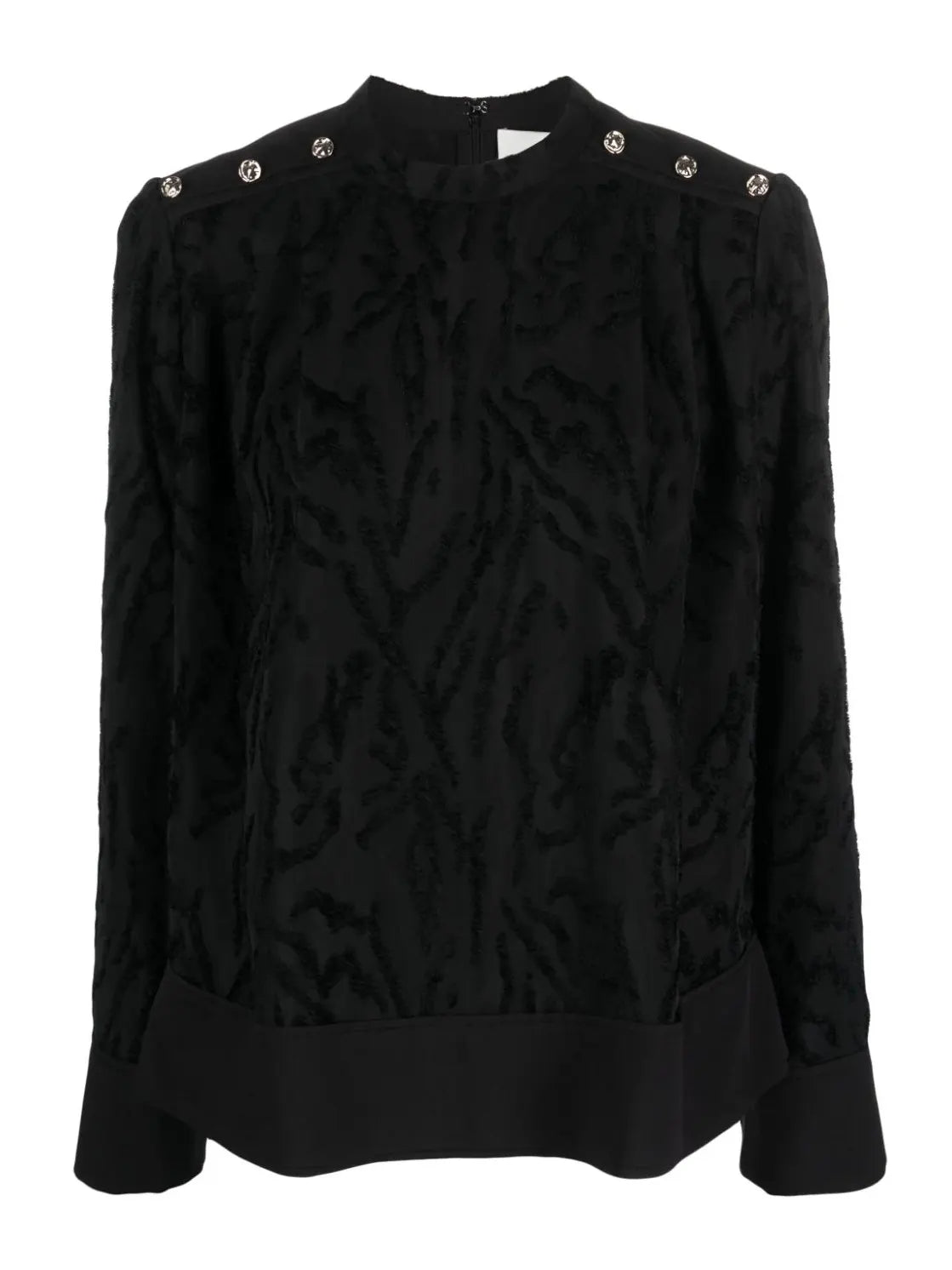 Shadow vines jacquard pleated top, black