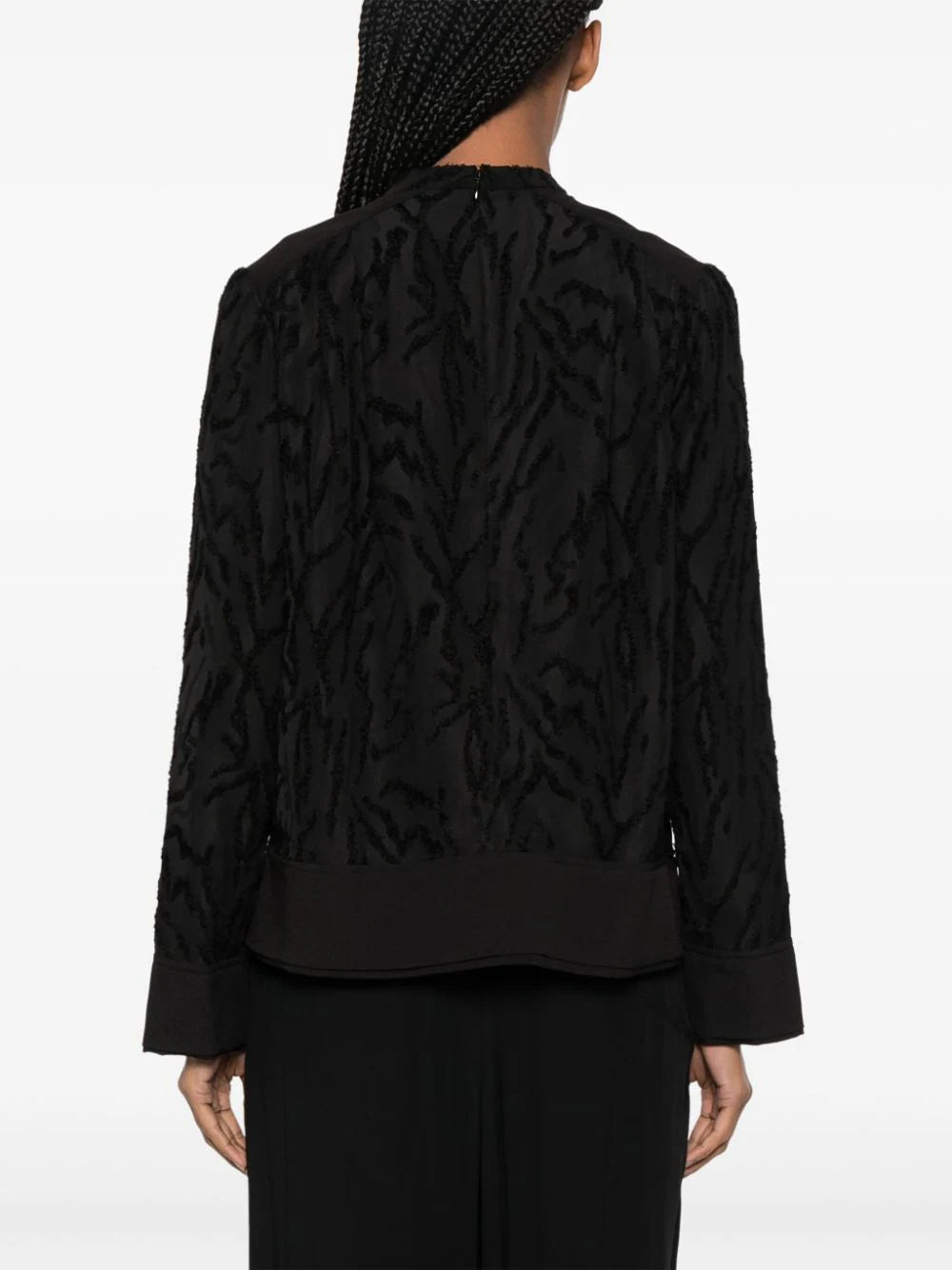 Shadow vines jacquard pleated top, black