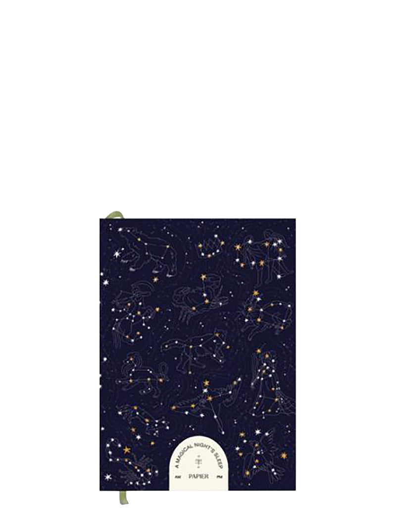 Hardcover fill-in notebook with star pattern with ribbon placemarker on a white background