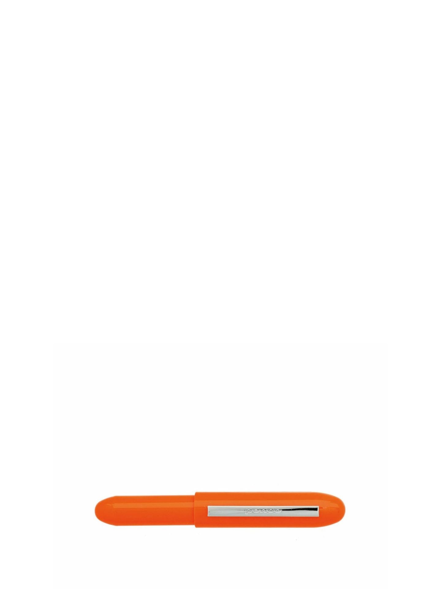 Orange pen with a silver clip on a white background