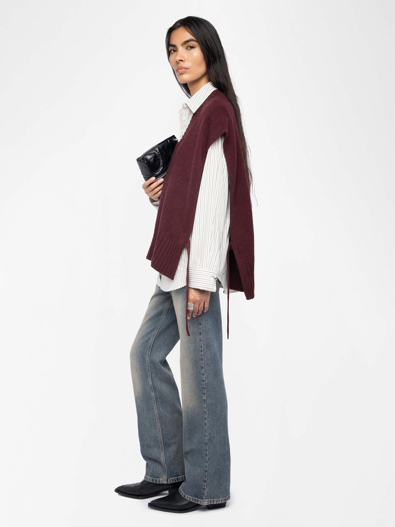 Maddy sweater with tie detailing, burgundy