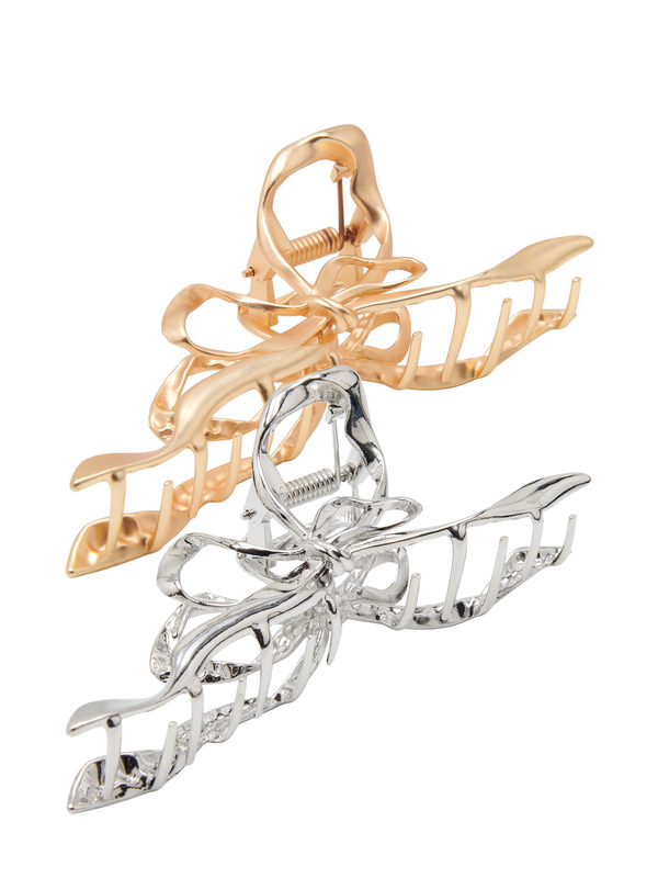 Metallic Bow Hair Claw, Silver or matte gold