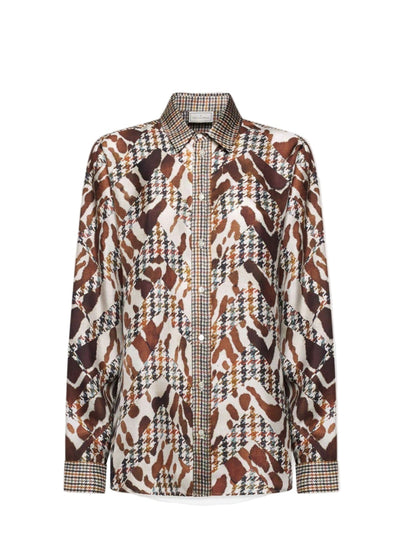Aloe silk shirt, brown cow-checked print