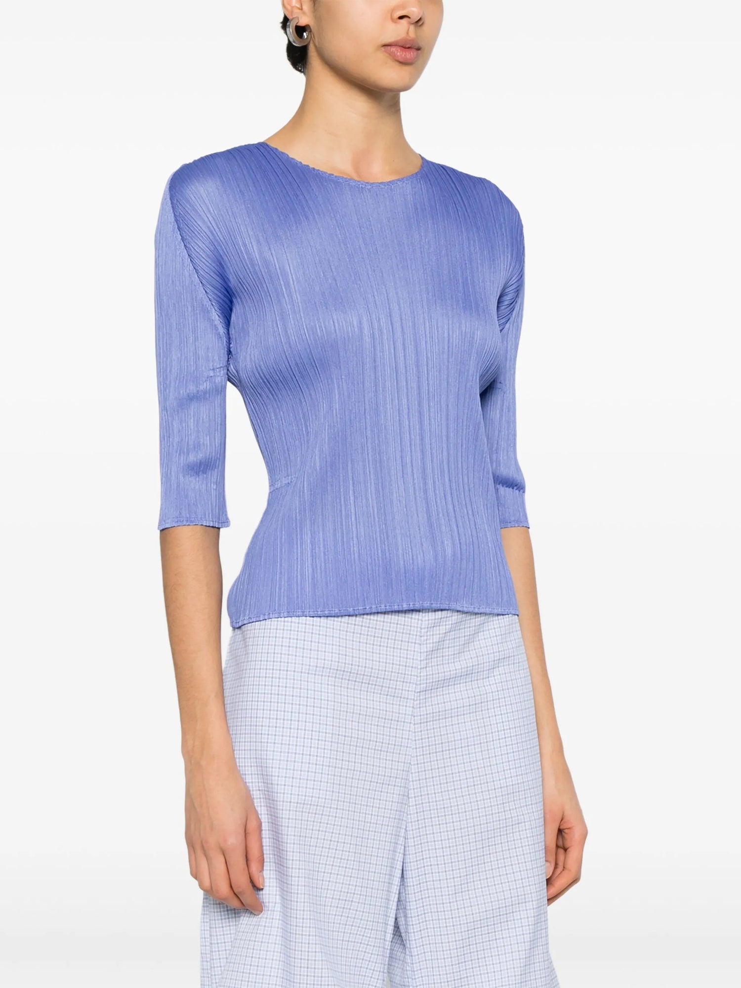 Short sleeve pleated top, steel blue
