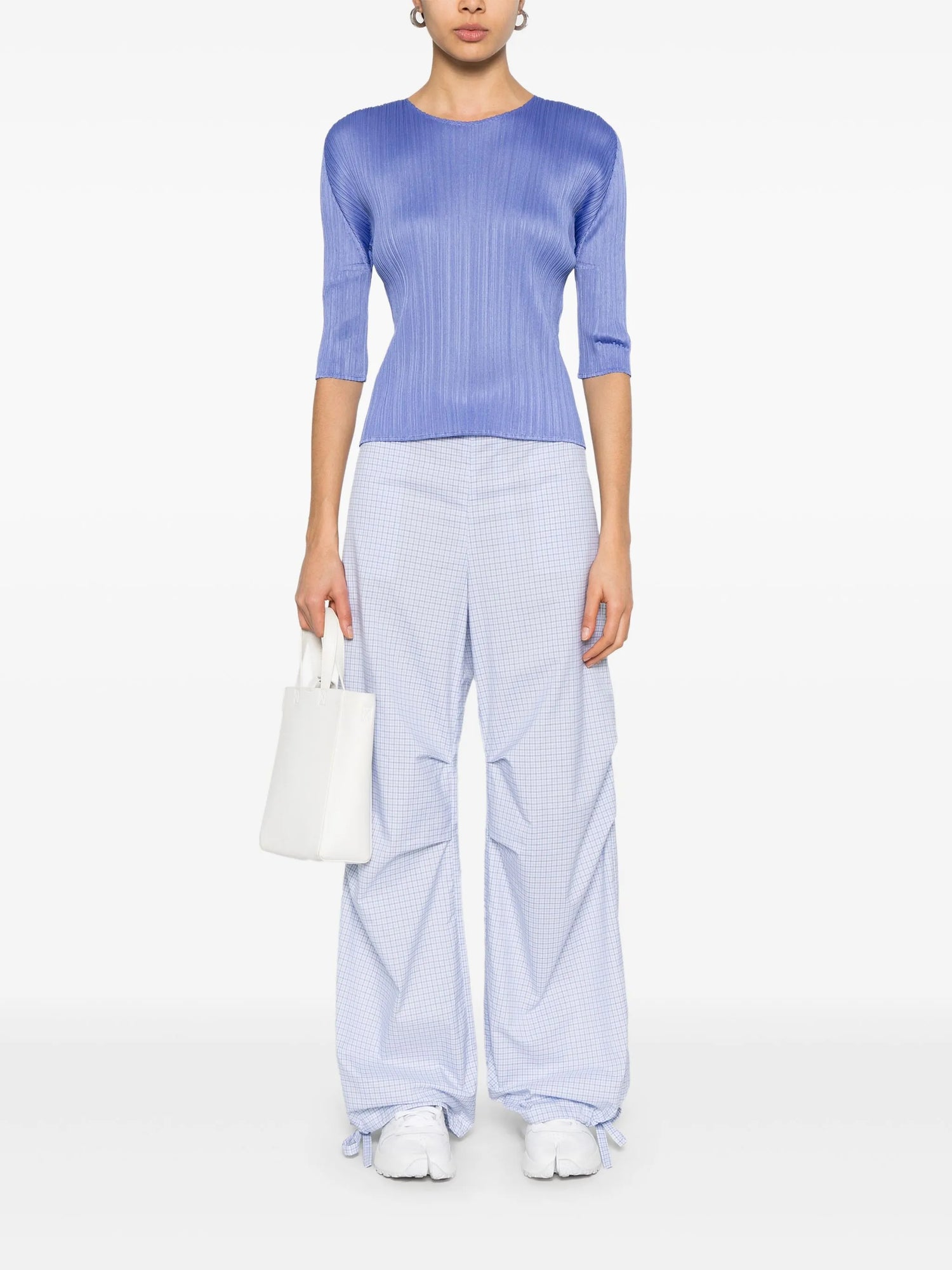 Short sleeve pleated top, steel blue