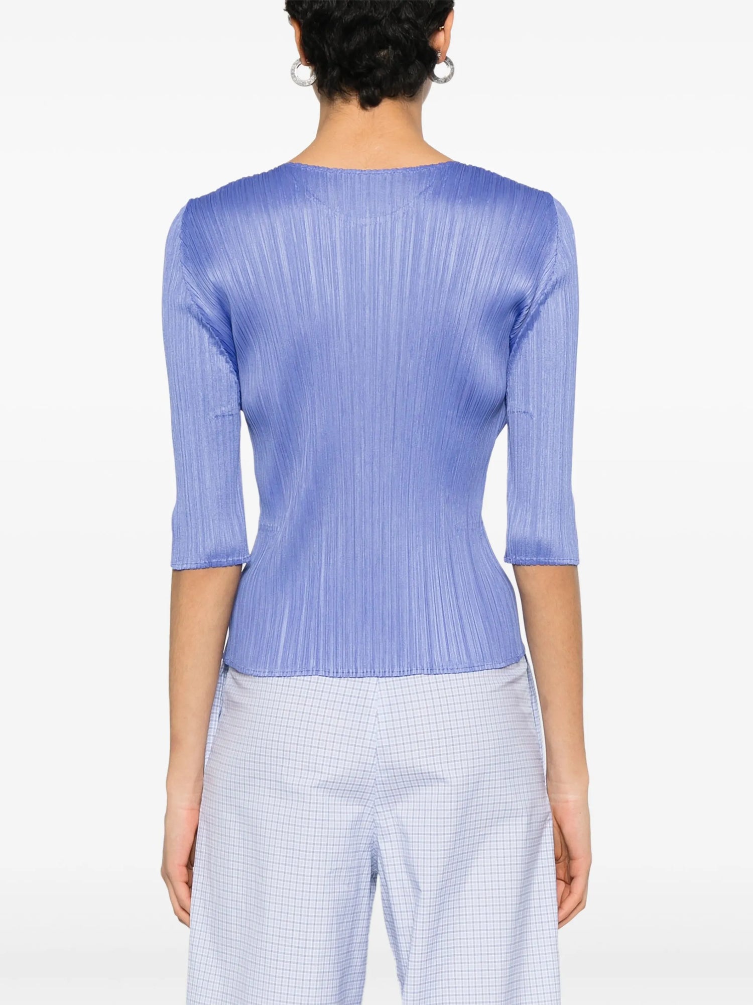 Short sleeve pleated top, steel blue