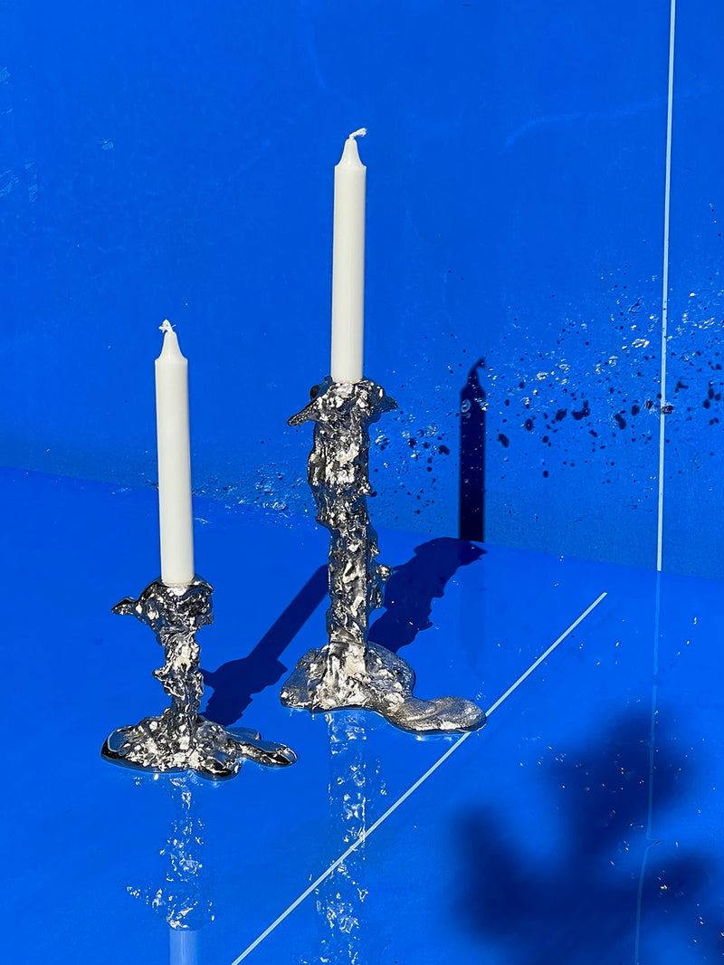 Drip L candle holder, silver