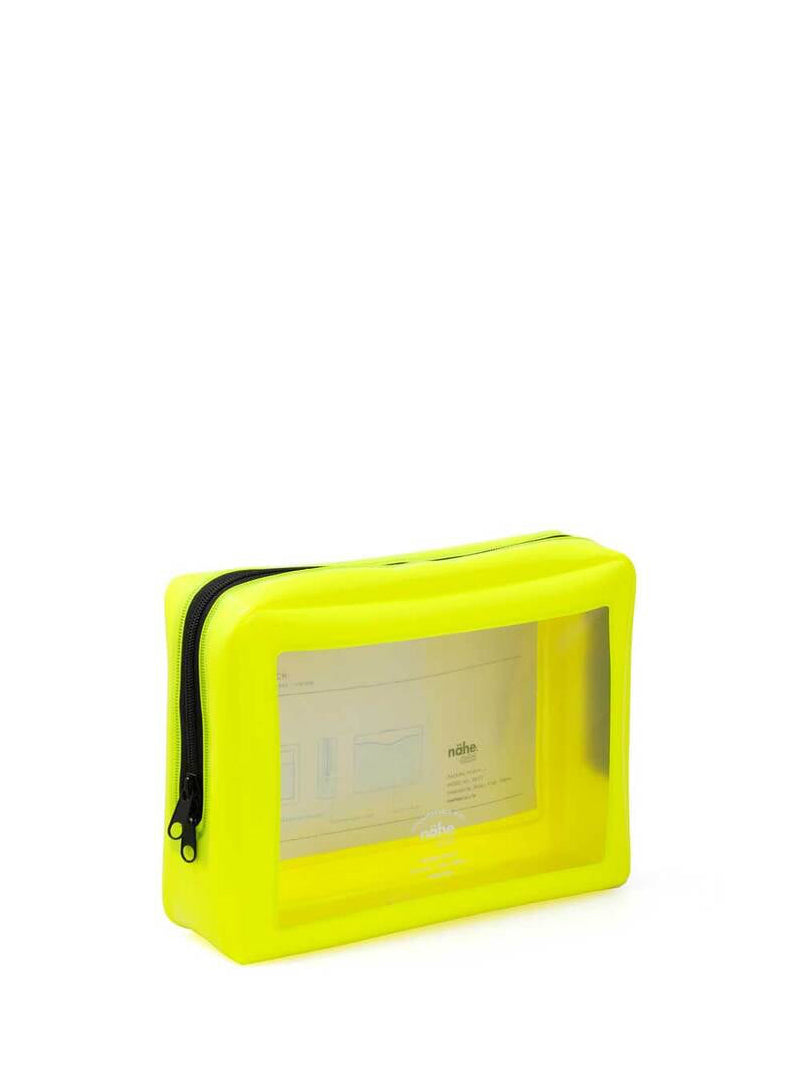 Yellow pouch with a clear window on a white background
