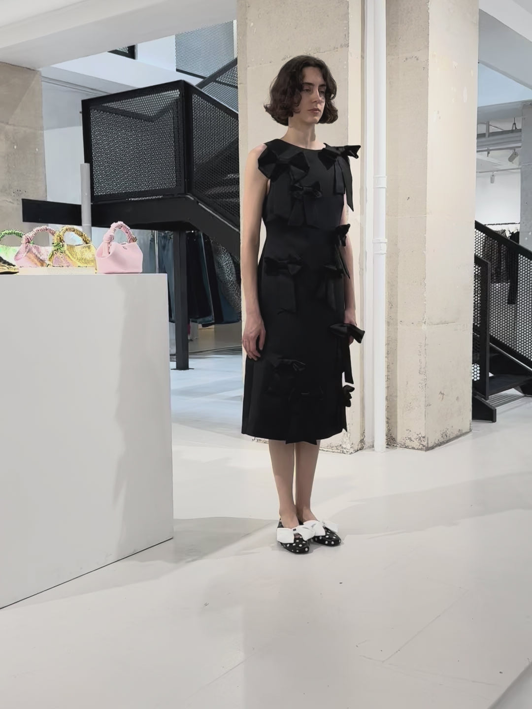 Duchesse Satin Straight Midi Dress, black