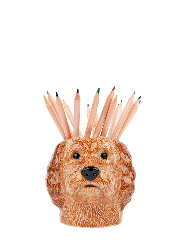 Cockapoo dog pencil pot, apricot beige