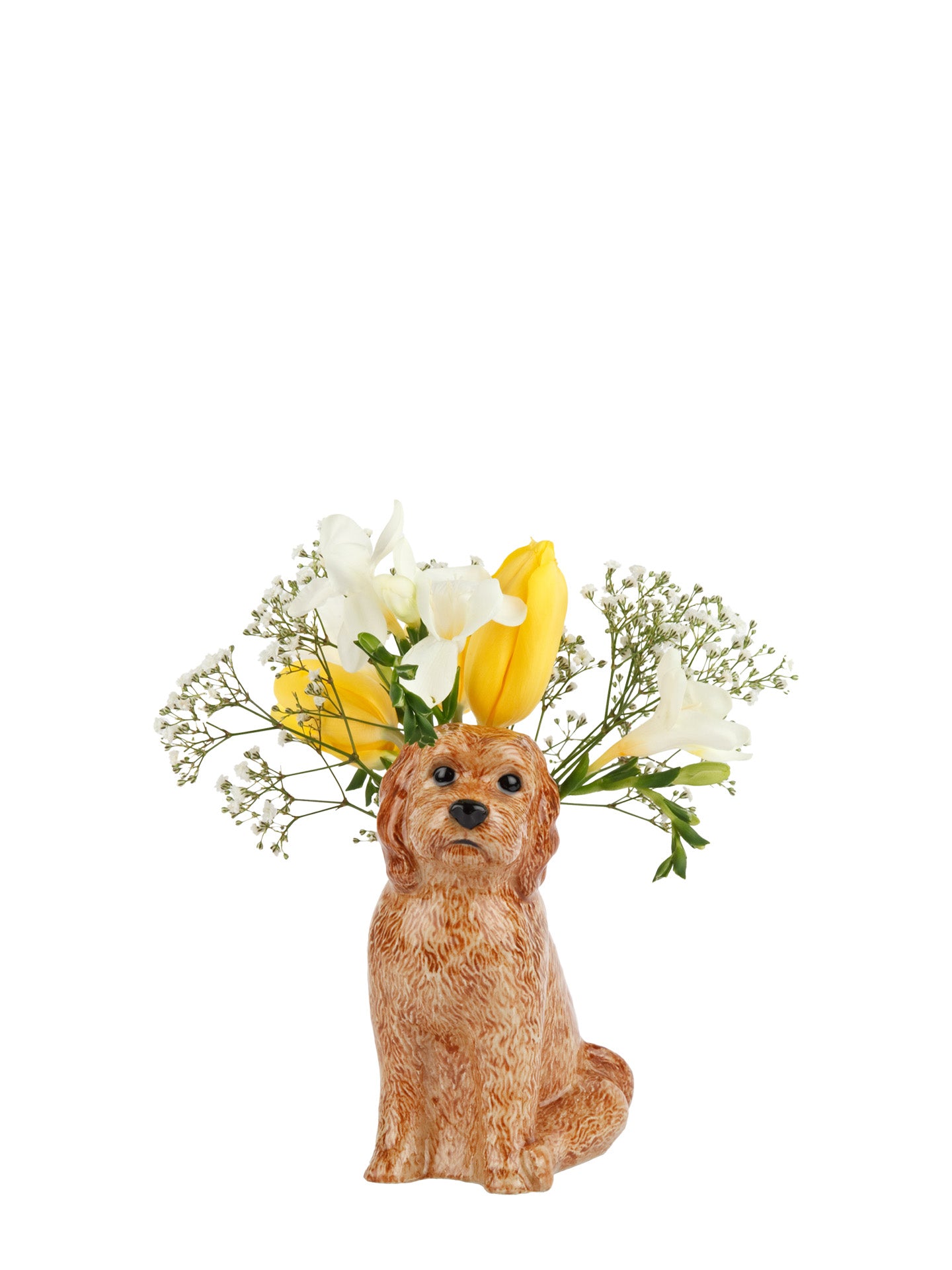 Cockapoo dog small flower vase, apricot beige