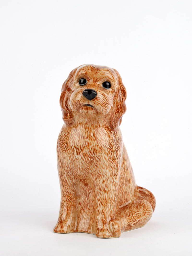 Cockapoo dog small flower vase, apricot beige