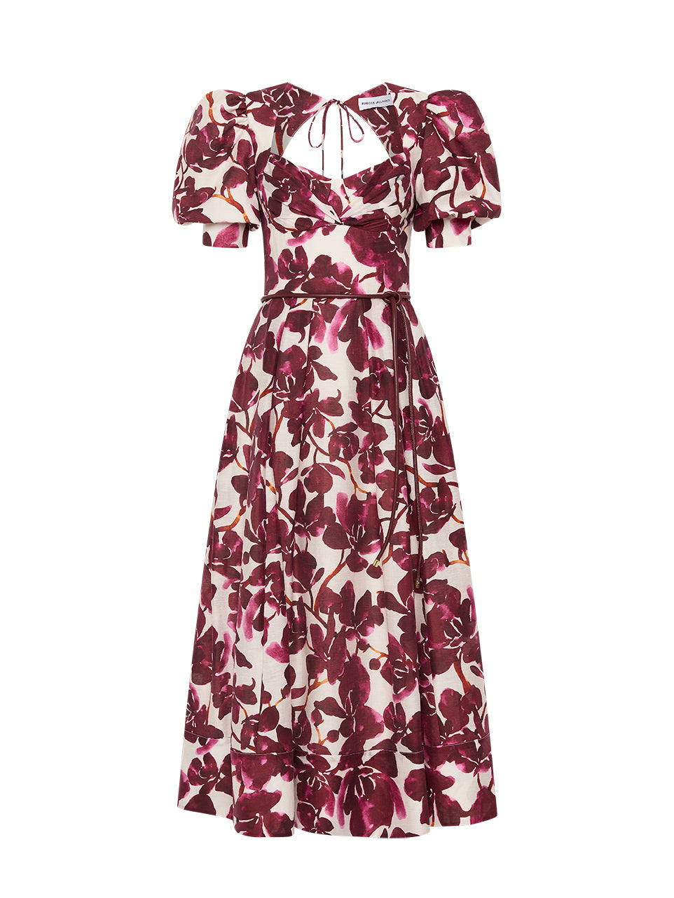 Nerissa short-sleeved midi dress, red orchid vines print