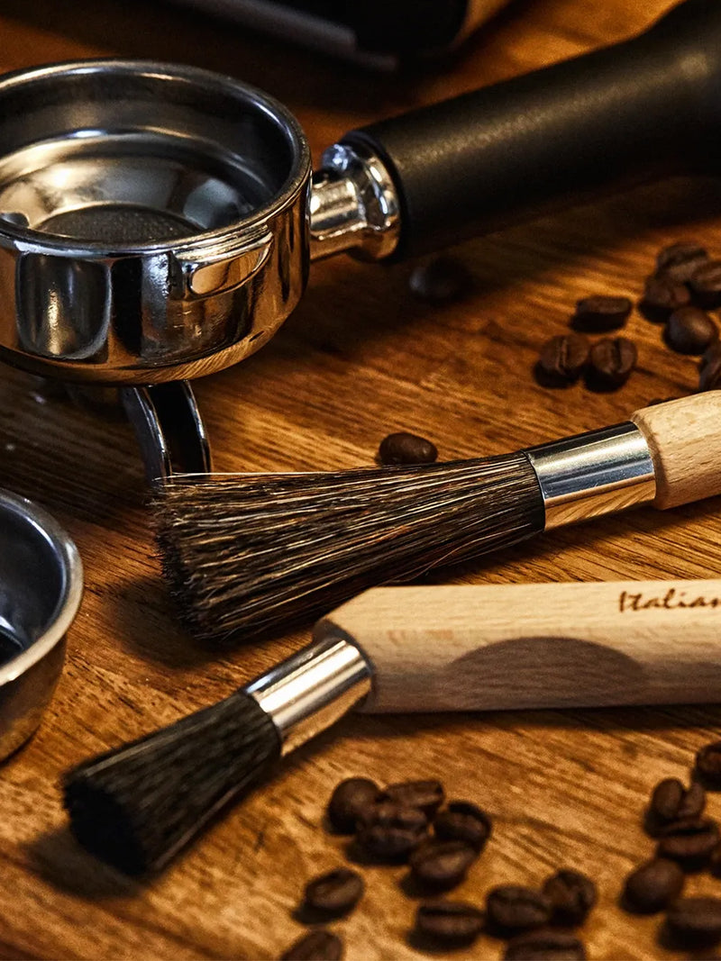 Espresso brush with curved handle