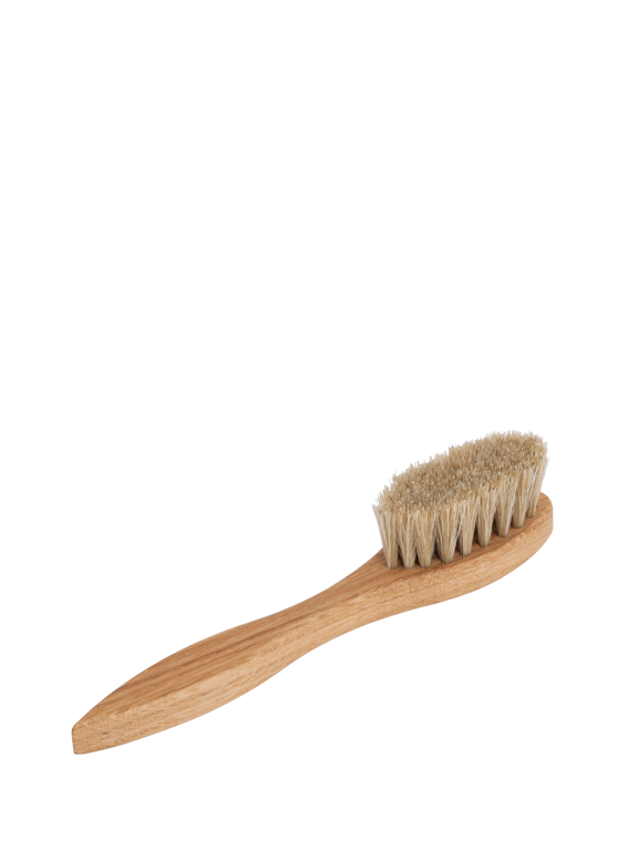 Shoe polish applicator brush with handle, light horse hair