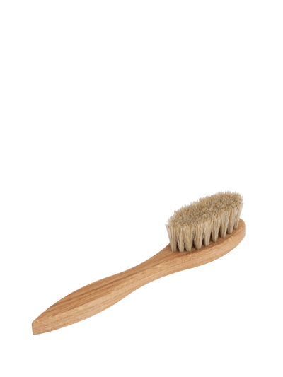 Shoe polish applicator brush with handle, light horse hair
