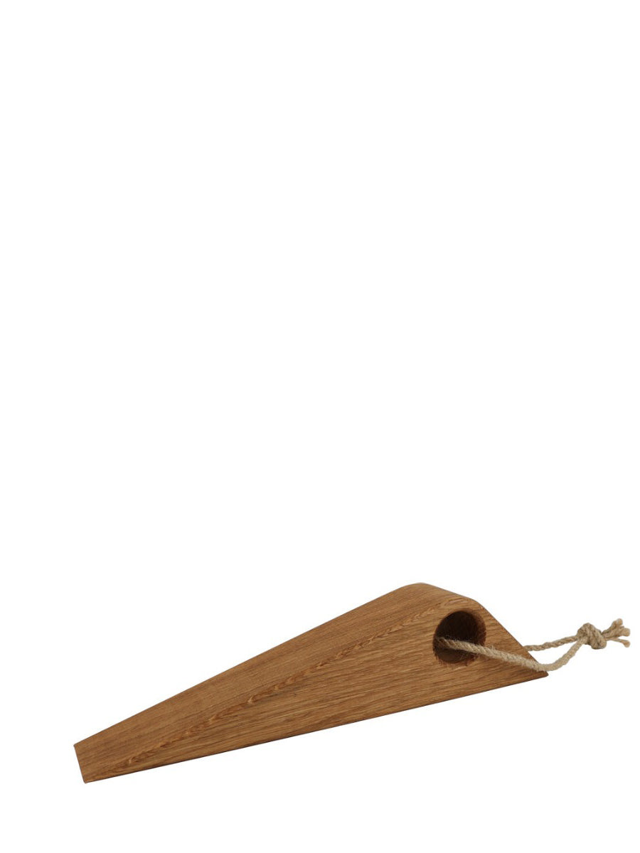 Door stop with cotton strap, oak wood