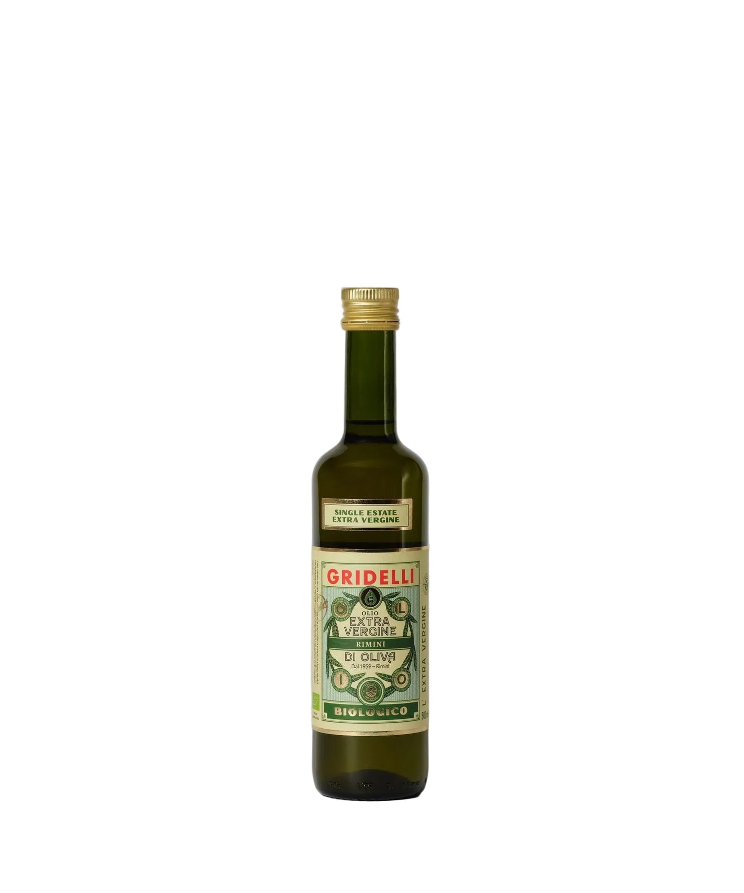 Gridelli olive oil bottle on a light gray background