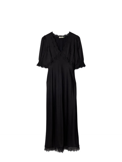 Annina satin lace dress, black