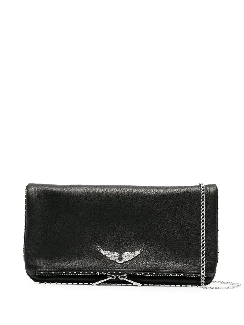 Rock grained leather studs bag, black-silver