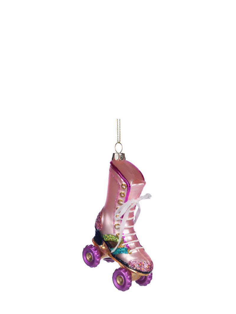 Roller skate boot glass ornament, matt pink