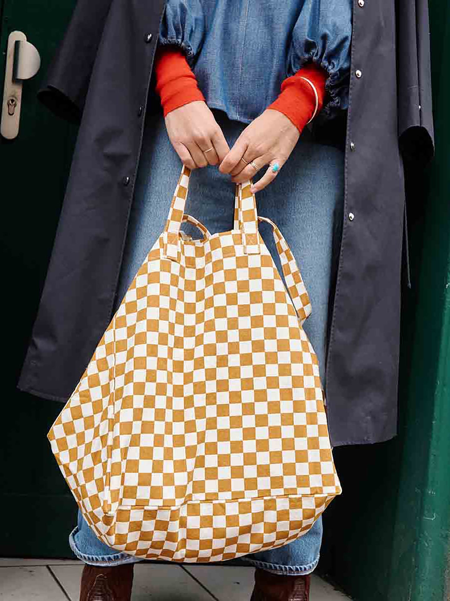 Elisa tote bag checks, ivory/caramel