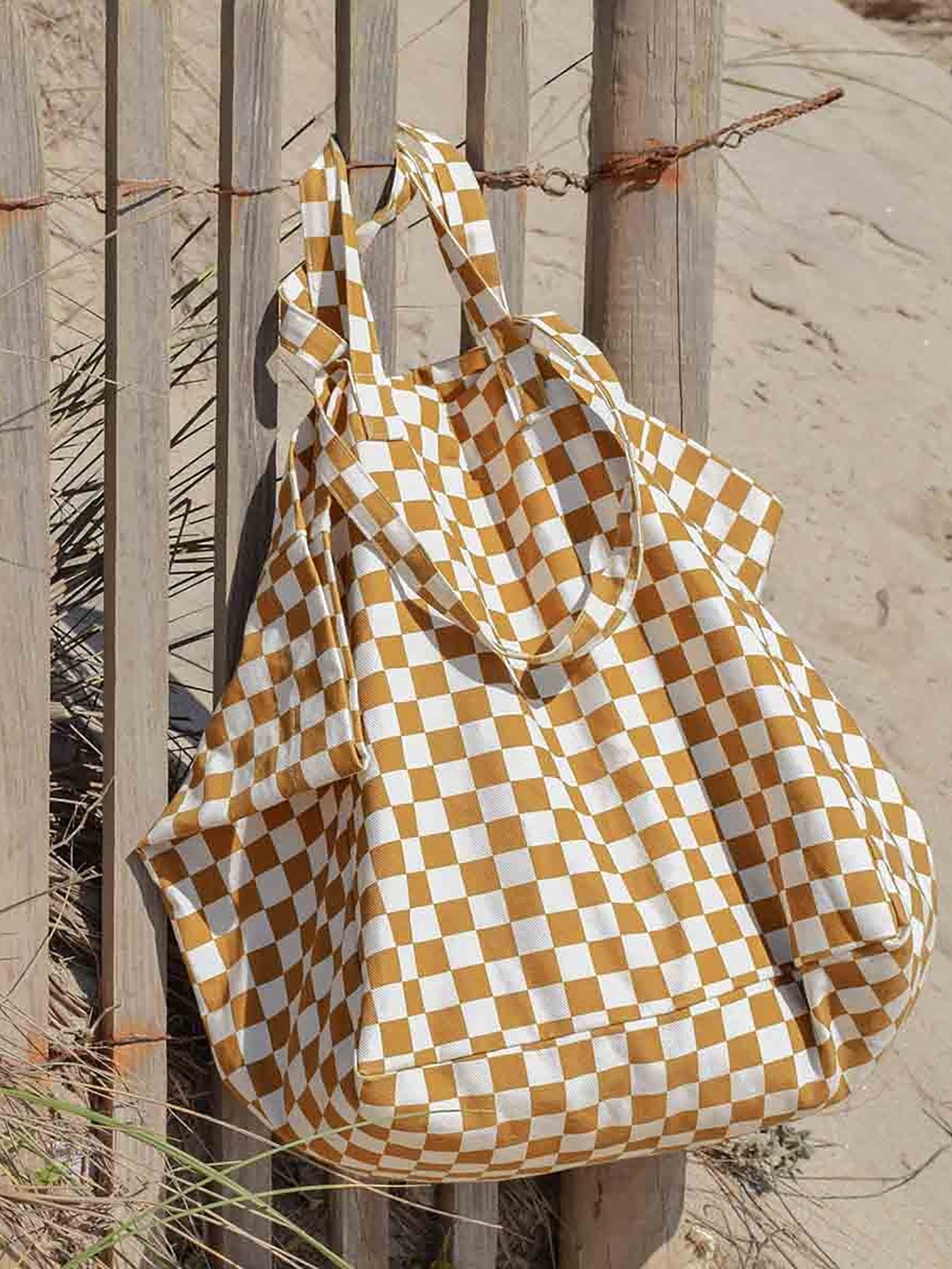 Elisa tote bag checks, ivory/caramel