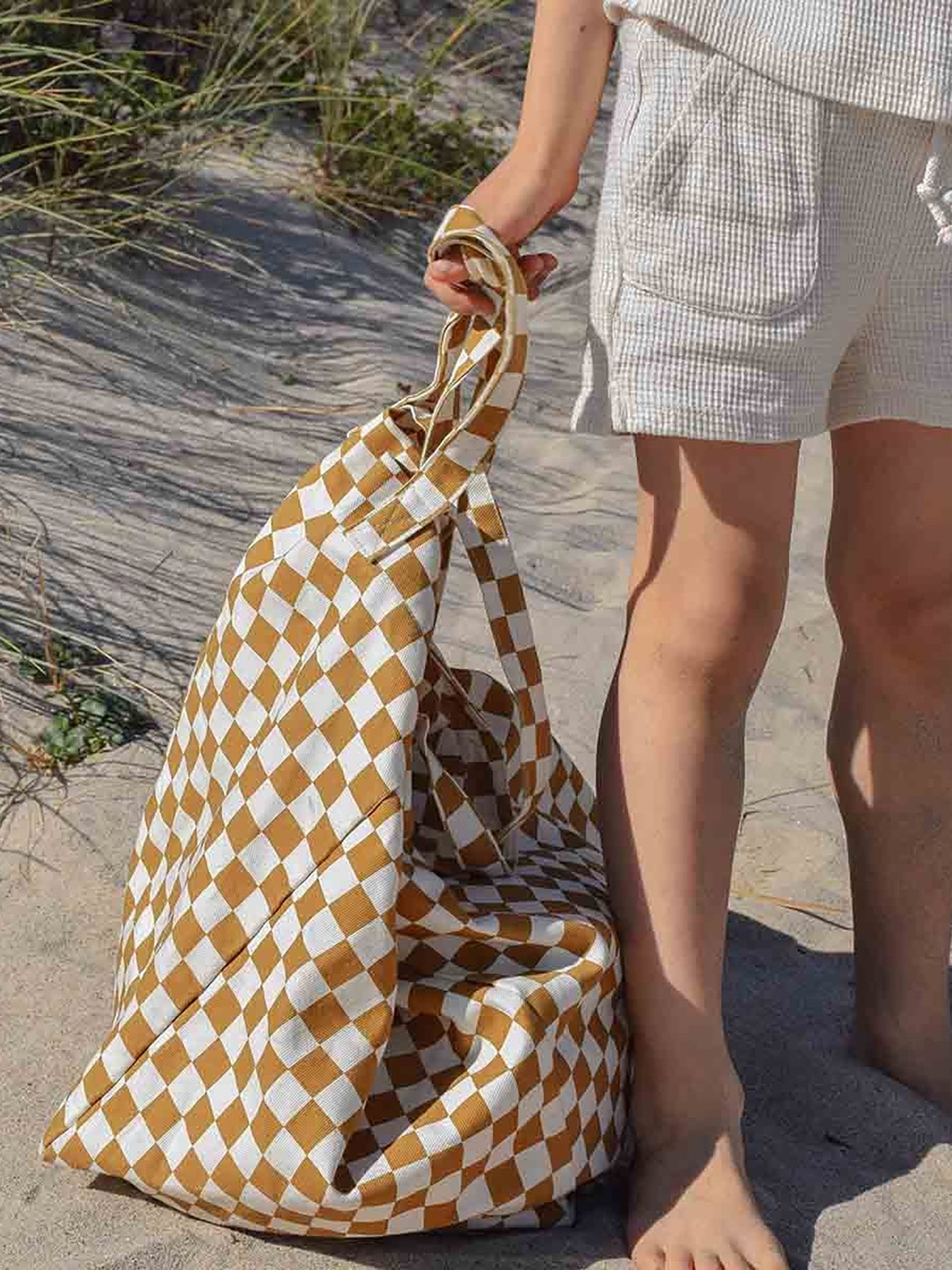 Elisa tote bag checks, ivory/caramel