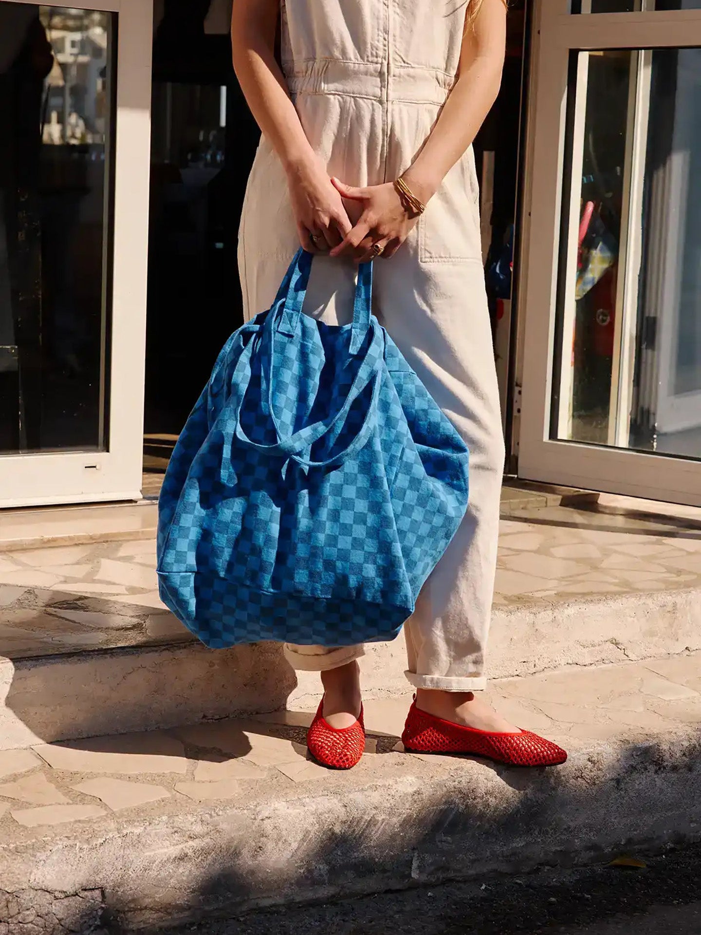 Elisa cotton bag checks, navy blue/greek blue