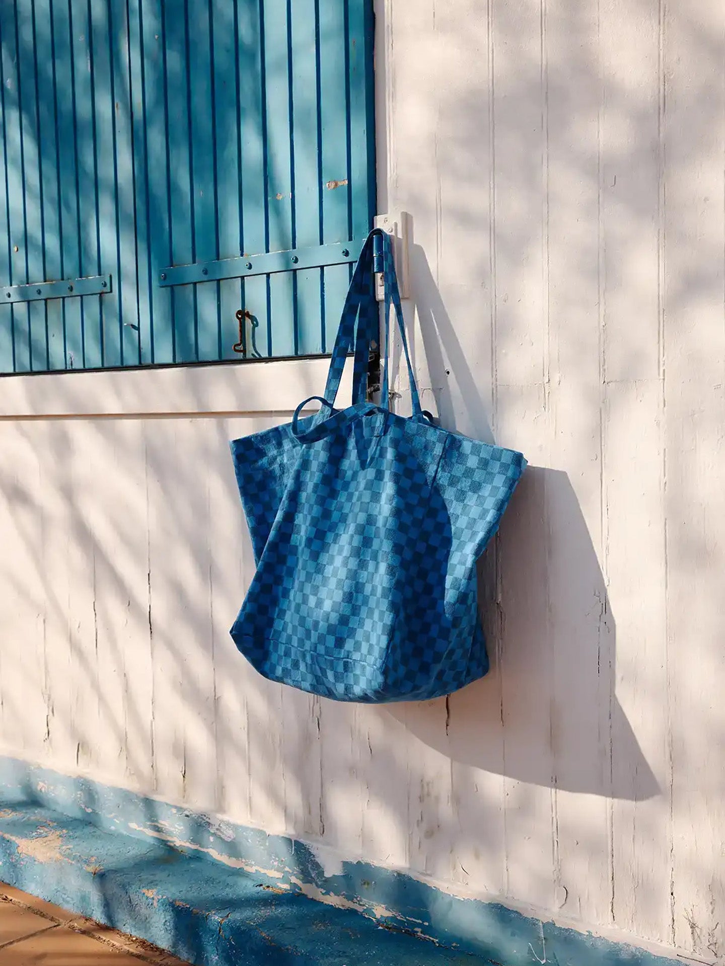 Elisa cotton bag checks, navy blue/greek blue