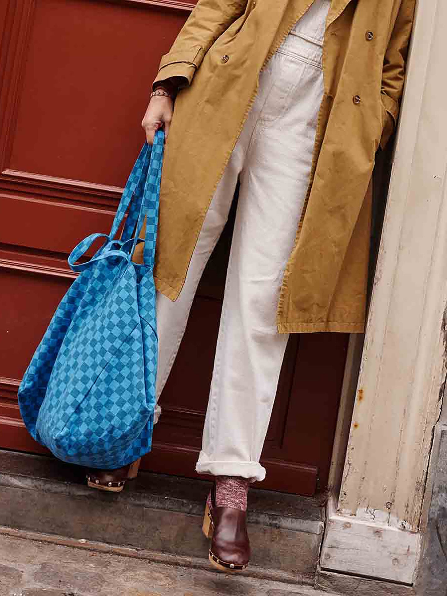 Elisa cotton bag checks, navy blue/greek blue