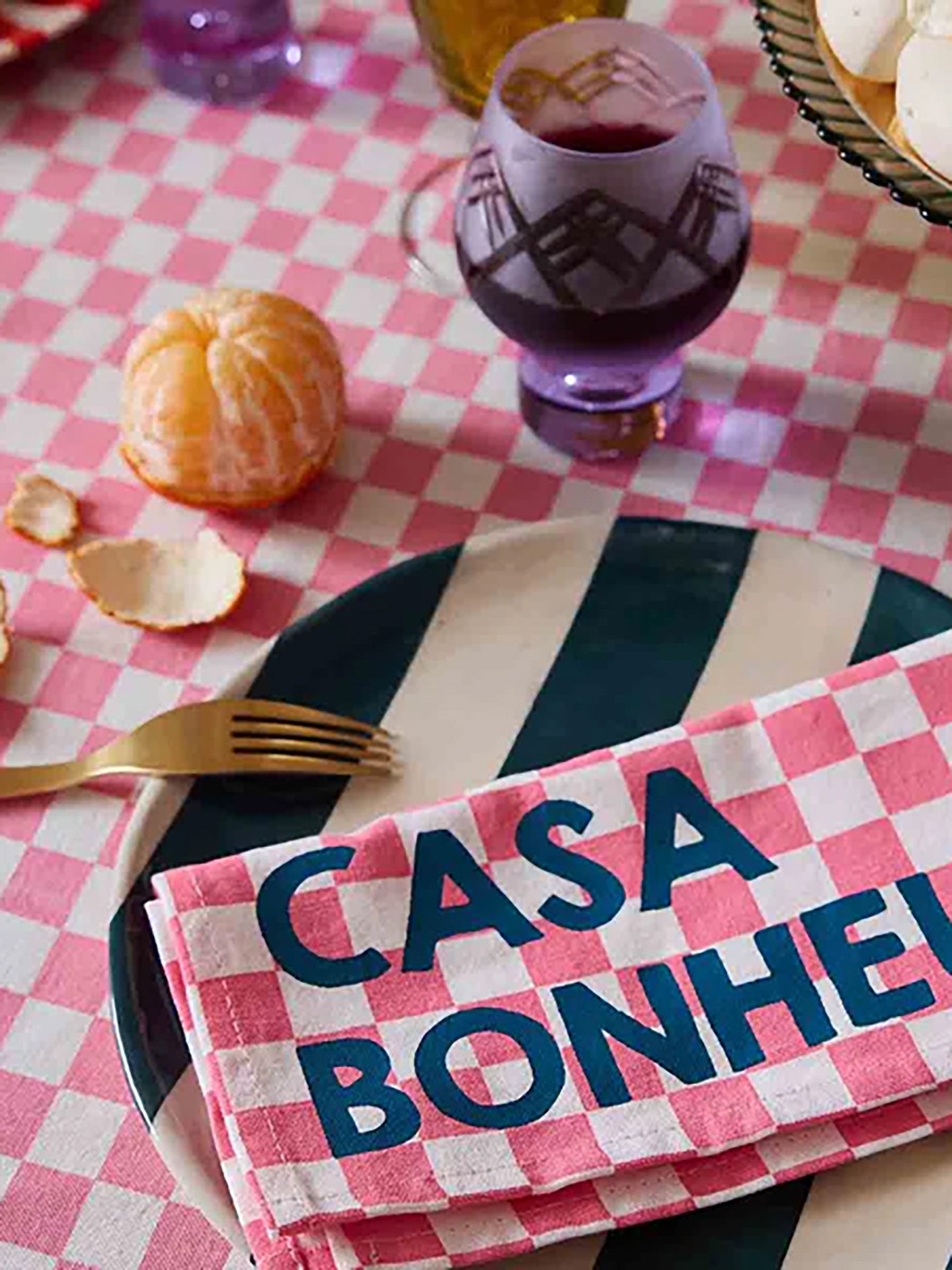 Tablecloth zoe checkerboard, strawberry