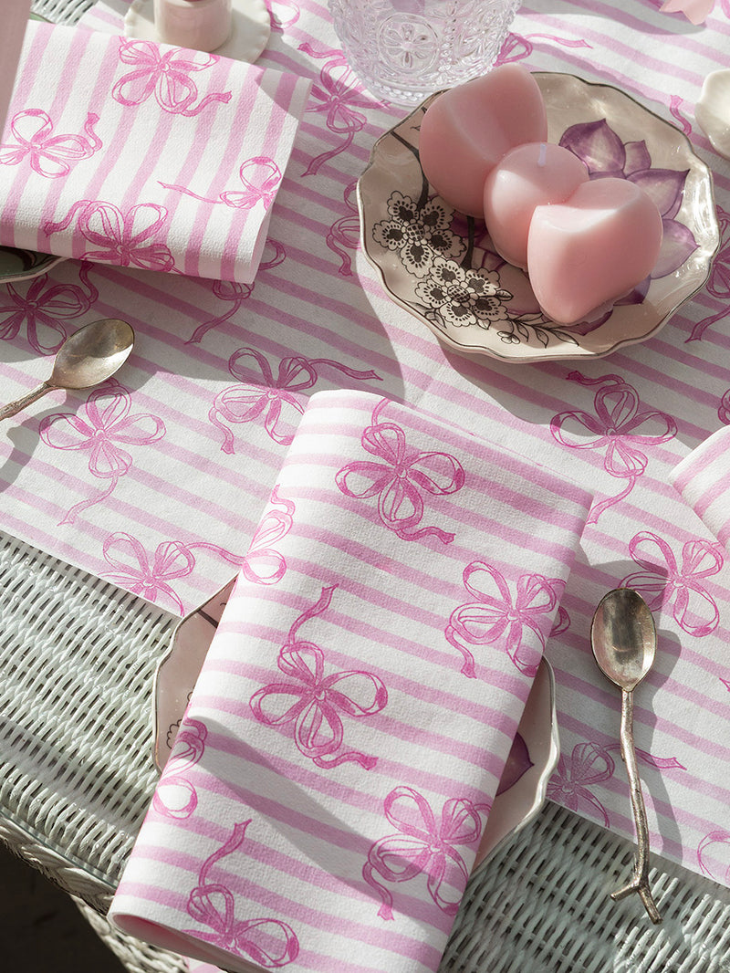 Ribbon dinner napkins, pink (40x40cm)