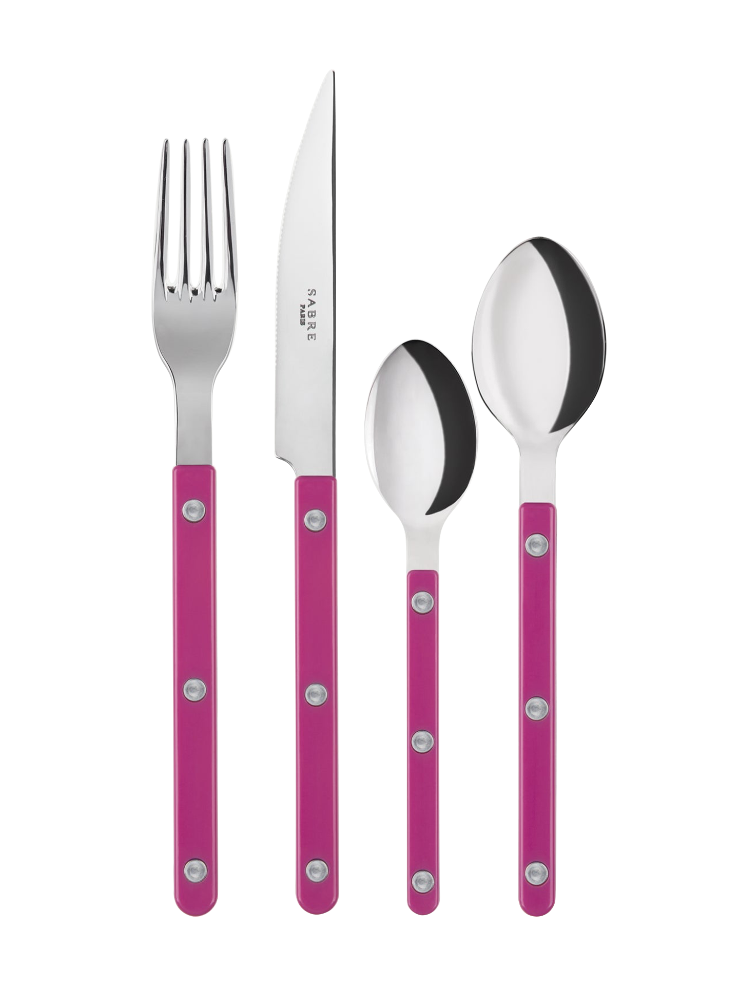 Complete the look: the raspberry pink Bistro dinner knife, dessert spoon and tea spoon.