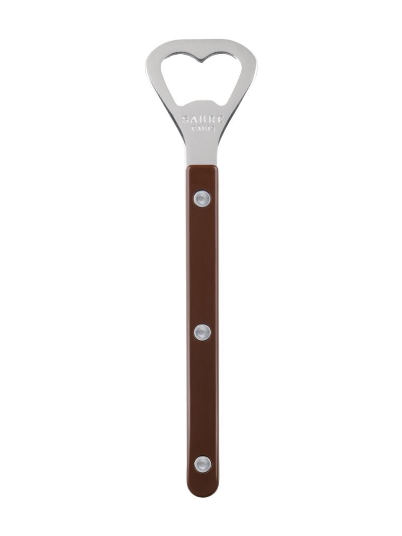 modern bottle opener in brown and stainless steel