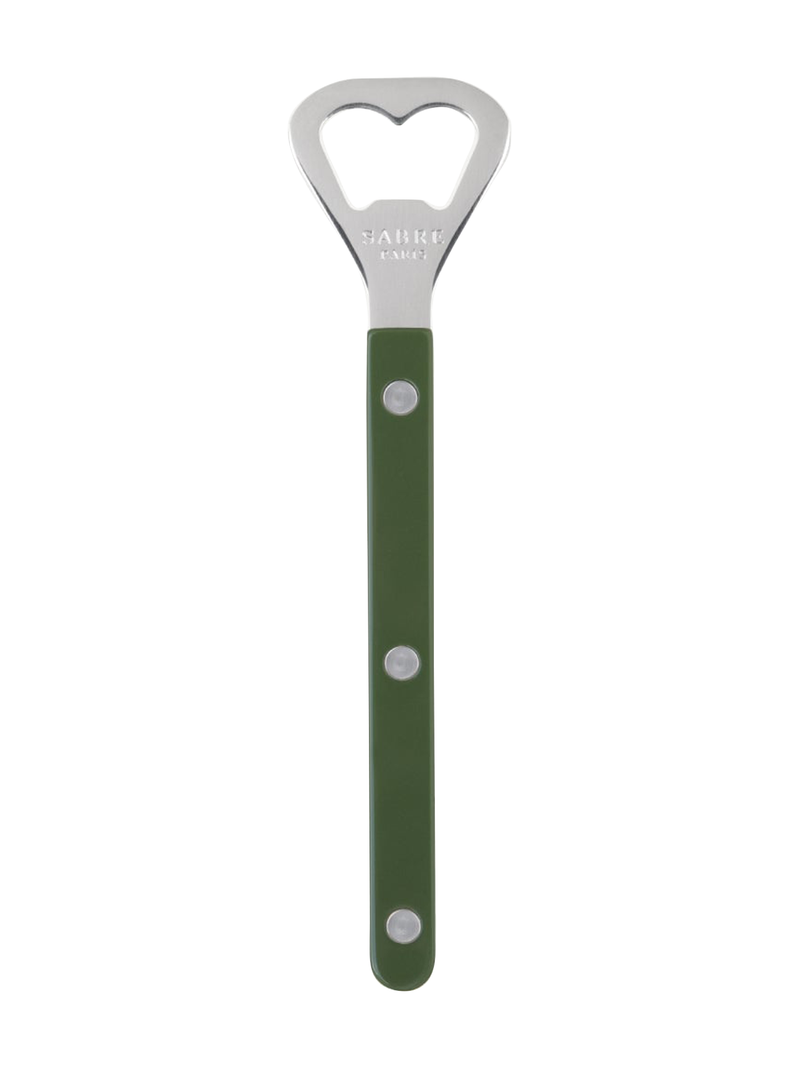 modern bottle opener in green and stainless steel
