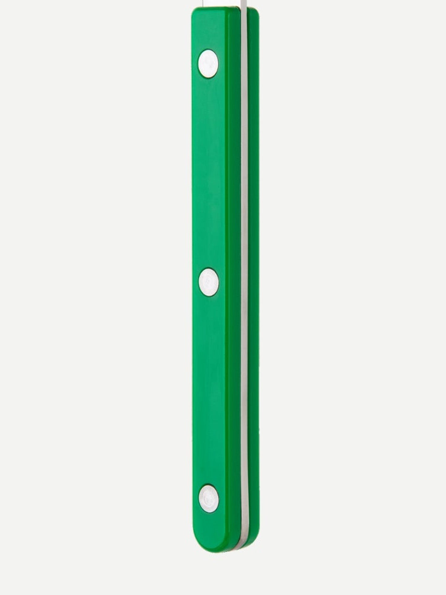 Green metal rod with holes on a white background
