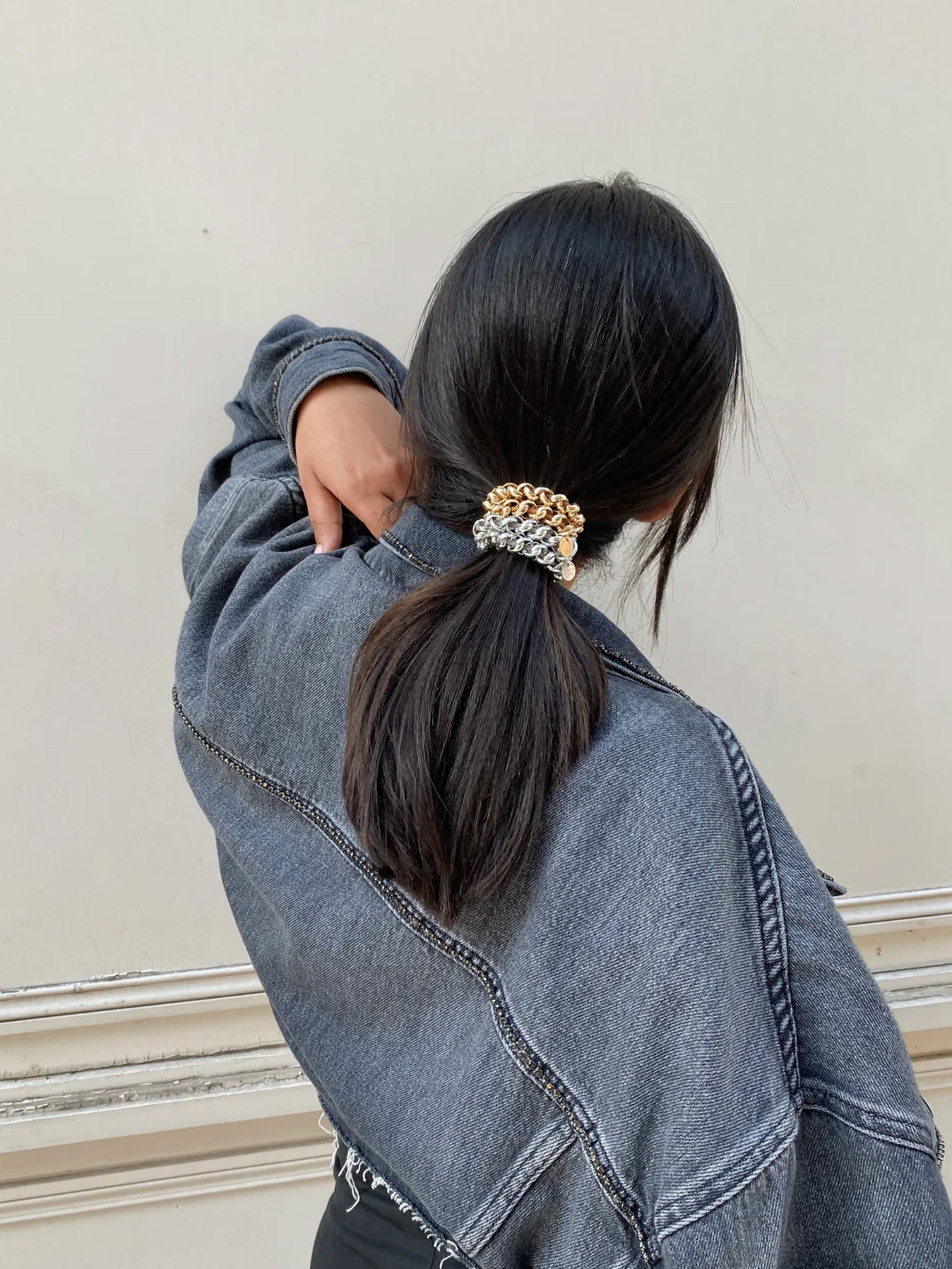 Bichou elastic chain hair tie bracelet, gold or silver