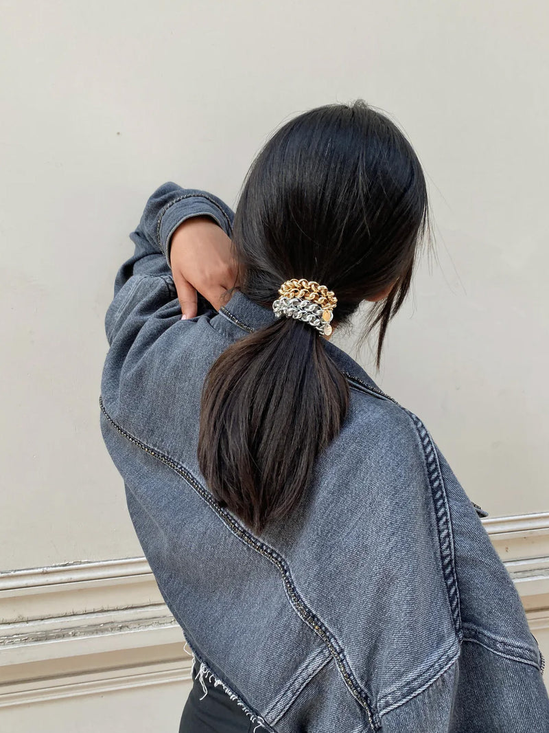Bichou elastic chain hair tie bracelet, gold or silver